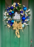 Blue & Gold wreath / Christmas door decoration