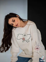 Map /Embroidery Woman hoodie ( L) oversized sweater