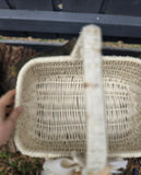 Designer Etno Style Easter Basket “Early morning with wooden egg“ wood, dry flowers and organic fabric / adult size large 36x27cm