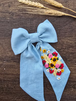 Hand embroidery hair bow / blue bow
