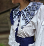 Hand embroidery designer collar / blue / cross stich