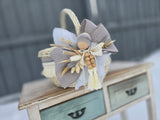 Designer Etno Style Easter Basket “Early morning“ wood, dry flowers and organic fabric / adult