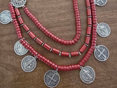 Ceramic hand made necklace with reploca of old coins