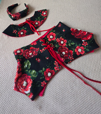 3 piece set / Hand embroidery/ vest / collar / headband size M-L
