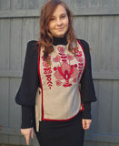 Embroidery vest with red flower