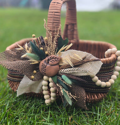 Etno Basket with pottery, dry flowers and organic fabric / adult