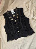 Replica of Antique Ukrainian Corset "Lemkivska" in black velvet size M-L