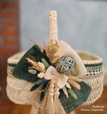 Designer Etno Style Easter Basket “Ceramic Egg“ dark green, wood, dry flowers and organic fabric / adult