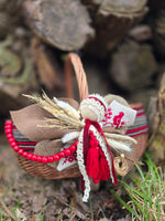 Easter Basket in Etno Style Hand made embroidery , wood, dry flowers and organic fabric / adult