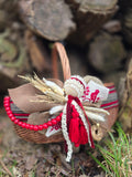Easter Basket in Etno Style Hand made embroidery , wood, dry flowers and organic fabric / adult