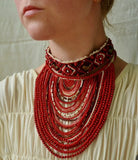 Beaded choker /  handmade necklace / red birds / ukrainian traditional
