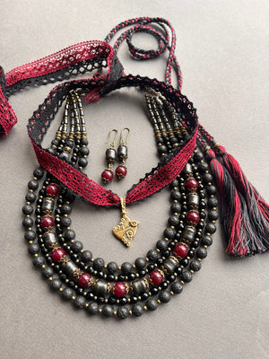 Ceramic / Lava / Hematite and quartz  Necklace 