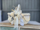 Designer Etno Style Easter Basket "Grey boy“ wood, dry flowers and organic fabric / adult