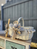 Designer Easter Basket “Etno style “ wood, dry flowers and organic fabric / adult