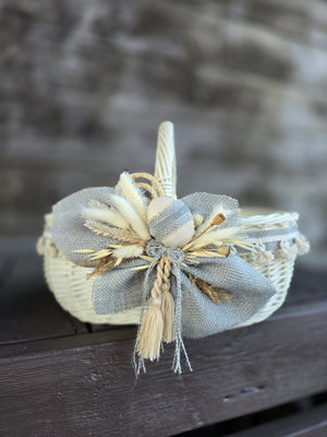 Designer Etno Style Easter Basket “Early Morning“ wood, dry flowers and organic fabric / adult