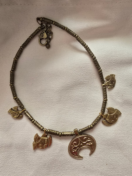 Metal hand made necklace with birds