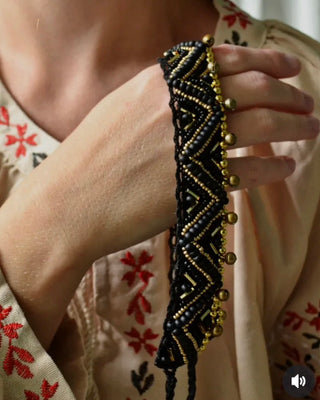 Black Beaded choker /  handmade necklace / with little bels /ukrainian traditional