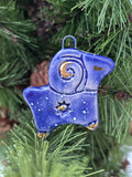Handmade ceramic blue sheep ornament