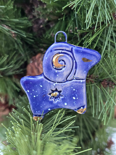 Handmade ceramic blue sheep ornament