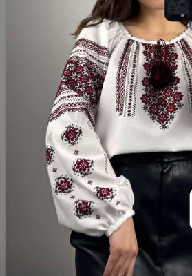 White Woman HAND embroidery shirt “ Romashka” large sizes L -XL