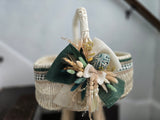Designer Etno Style Easter Basket “Ceramic Egg“ dark green, wood, dry flowers and organic fabric / adult