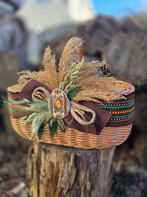 Easter Basket “Etno style “ pottery, dry flowers and organic fabric / adult
