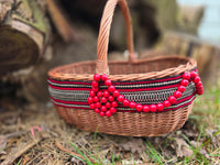Easter Basket in Etno Style Hand made embroidery , wood, dry flowers and organic fabric / adult