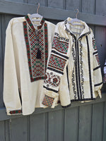 Woman & man embroidery shirts “Sofia and Danylo" with green and peach embroidery