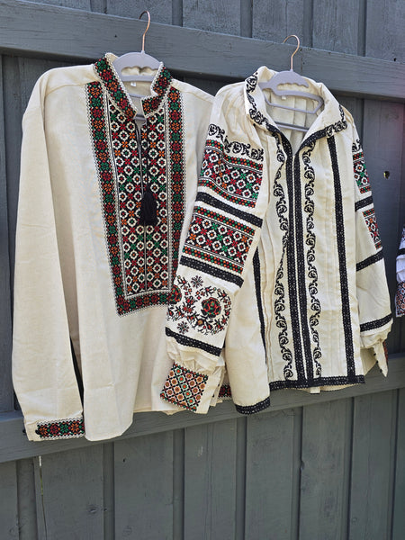 Woman & man embroidery shirts “Sofia and Danylo" with green and peach embroidery