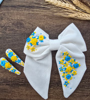 Set of 3 Hand embroidery hair accessories / white bow