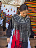 Ukrainian Bead Necklace - Selyanka  "Narechena / Bride " with long fringes in silver