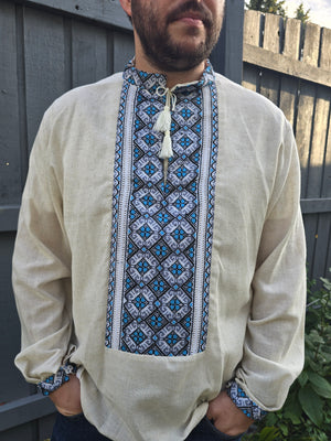 Man HAND embroidery shirt “Nestor” size L-XL