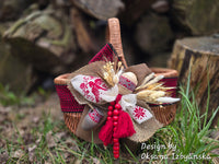 Easter Basket in Etno Style with hand embroidery pottery, dry flowers and organic fabric / adult