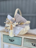 Designer Etno Style Easter Basket “Early morning“ wood, dry flowers and organic fabric / adult