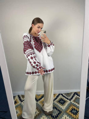White Woman HAND embroidery shirt “ Romashka” size S-L