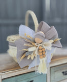 Designer Etno Style Easter Basket “Early morning“ wood, dry flowers and organic fabric / adult