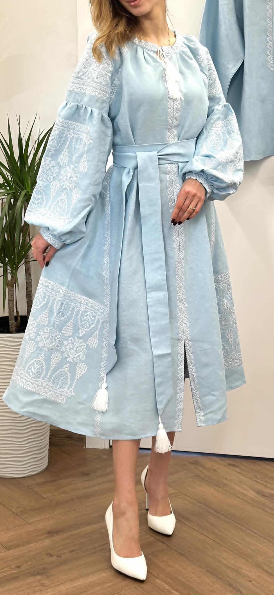 Linen embroidery dress Blue Sky wait time 4-6weeks