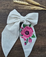 Hand embroidery hair bow "Rose"