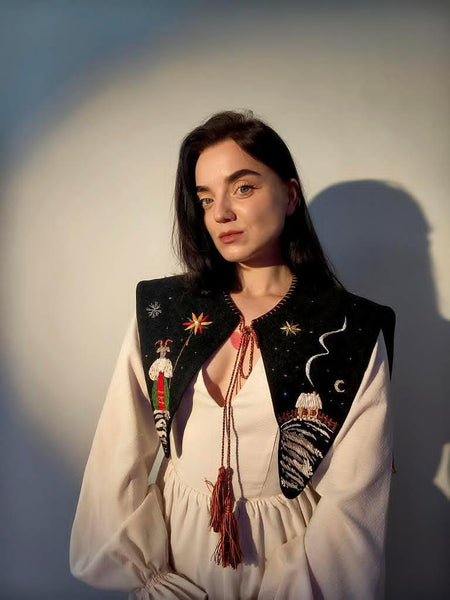 Designer hand made Ukrainian vest / cashmere/ collar