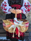 MADE TO ORDER Designer Etno Style Easter Basket “ Bird“ wood, dry flowers and organic fabric / adult