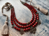 Beautiful ceramic red necklace with fringes