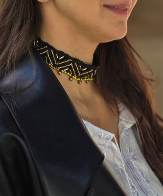 Black Beaded choker /  handmade necklace / with little bels /ukrainian traditional