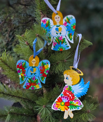 Set of 3 Hand painted ornaments / Petrykivka / Ukrainian animals/ wood/