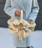 Designer Etno Style Easter Basket “Ceramic house“ wood, dry flowers and organic fabric / adult
