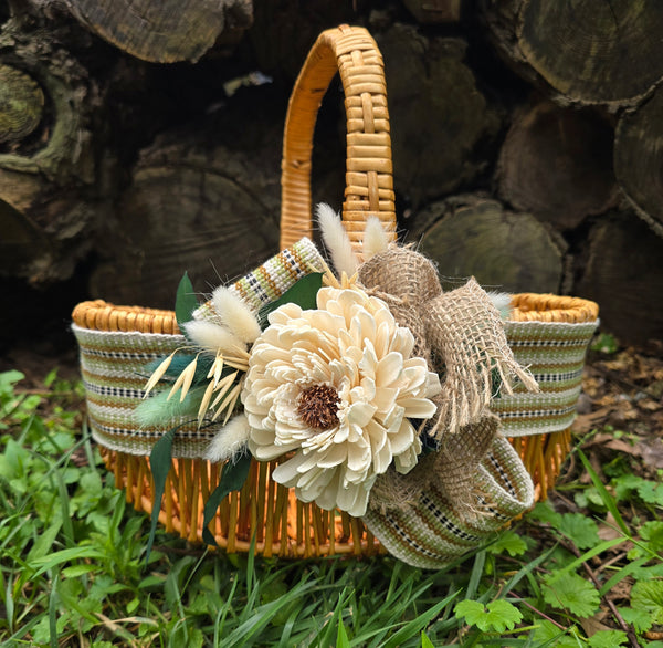 Designer Etno style Basket "Pole", dry flowers and organic fabric / adult