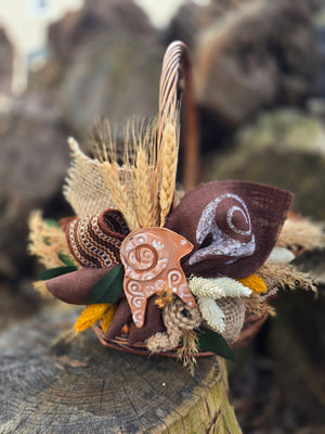 Designer Easter Basket “Etno style “ pottery and dry flowers collection / small adult