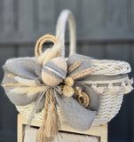 Designer Easter Basket “Etno style “ wood, dry flowers and organic fabric / adult