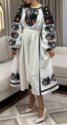 Woman embroidery linen dress “Kvitka” size M-L