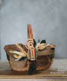 Designer Etno Style Easter Basket “Ceramic Egg from Kosiv“ wood, dry flowers and organic fabric / adult