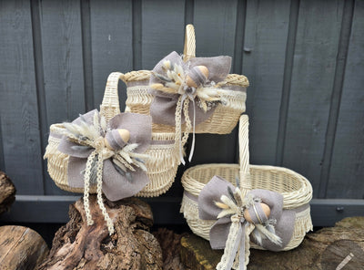 Designer Etno Style Easter Basket “Early morning“ wood, dry flowers and organic fabric / adult size large small (Copy)